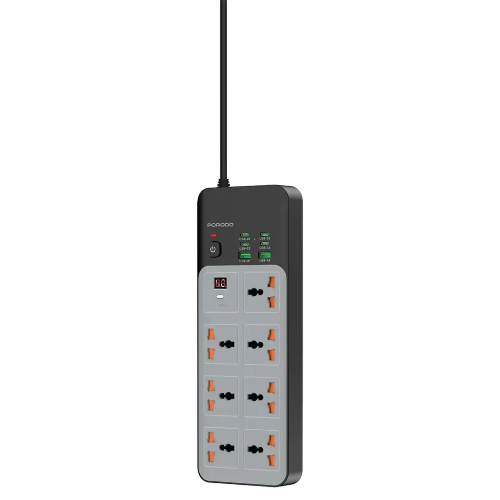 Picture of Porodo 3000W | 7AC Universal Power Strip with 6 USB Ports (4C + 2A) - Gray