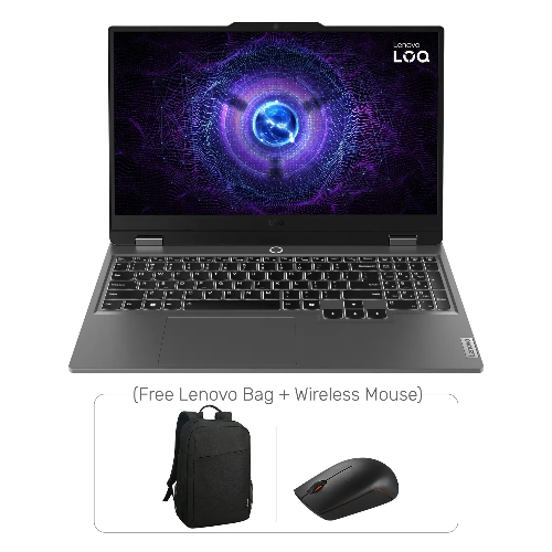 Picture of Lenovo LOQ 15IRX9 Gaming Laptop, Intel Core i7-13645HX Processor, 16GB DDR5 Ram, 512GB SSD NVMe, RTX 4050 6GB Graphics, 15.6" FHD IPS 144Hz Display, White Backlit Keyboard, Windows 11 Pro (License), Luna Grey (Free Gift Lenovo Bag + Wireless Mouse)