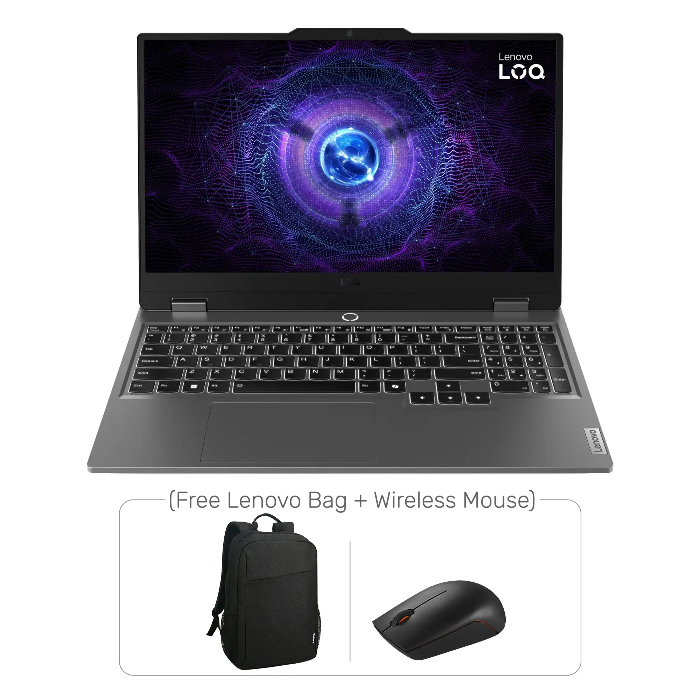Picture of Lenovo LOQ 15IRX9 Gaming Laptop, Intel Core i7-13645HX Processor, 16GB DDR5 Ram, 512GB SSD NVMe, RTX 4050 6GB Graphics, 15.6" FHD IPS 144Hz Display, White Backlit Keyboard, Windows 11 Pro (License), Luna Grey (Free Gift Lenovo Bag + Wireless Mouse)