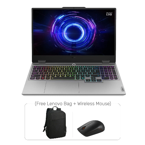 Picture of Lenovo Loq 15IRX10 Gaming Laptop, Intel Core i7-13645HX Processor, 16GB DDR5 RAM, 512GB SSD, NVIDIA GeForce RTX 5050 8GB Graphics, 15.6" FHD 144Hz IPS Display, RGB Backlit Keyboard, Win 11 Pro (License), Luna Grey, (Free Gift Lenovo Bag + Wireless Mouse)