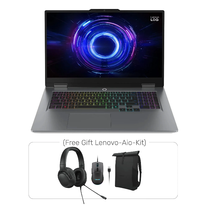 Picture of Lenovo LOQ 17IRX10, Intel Core i7-14700HX Processor, 16GB RAM DDR5, 512GB SSD NVMe, RTX 5060 8GB Graphics, RGB Backlit Keyboard, 17.3’’ FHD IPS 165Hz Display, Windows 11 Pro (License), Luna Grey, Free Gift Lenovo-Aio-Kit