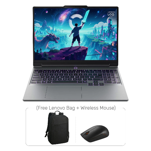 Picture of Lenovo Loq 15IPH11 Gaming Laptop, Intel Core Ultra 7 356H Processor, 16GB RAM, 512GB SSD NVMe, NVIDIA GeForce RTX 5060 8GB, 15.3" WUXGA IPS 165Hz Display, RGB Backlit Keyboard, Windows 11 Pro (License), Luna Grey (Free Gift Lenovo Bag + Wireless Mouse)
