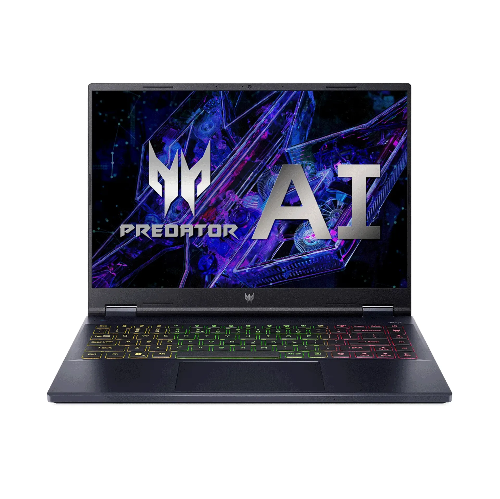 صورة لابتوب الألعاب Acer Predator Helios Neo 14، معالج Intel® Core™ Ultra 7 155H، ذاكرة وصول عشوائي (RAM) سعة 16 جيجابايت، قرص تخزين SSD NVMe سعة 1 تيرابايت، بطاقة رسومات RTX™ 4070 سعة 8 جيجابايت، شاشة 14.5 بوصة WQXGA IPS بمعدل تحديث 120 هرتز، لوحة مفاتيح بإضاءة خلفية RGB (ثلاثية المناطق)، نظام تشغيل Windows 11 Home، لون أسود (Obsidian Black). NH.QRNAA.001