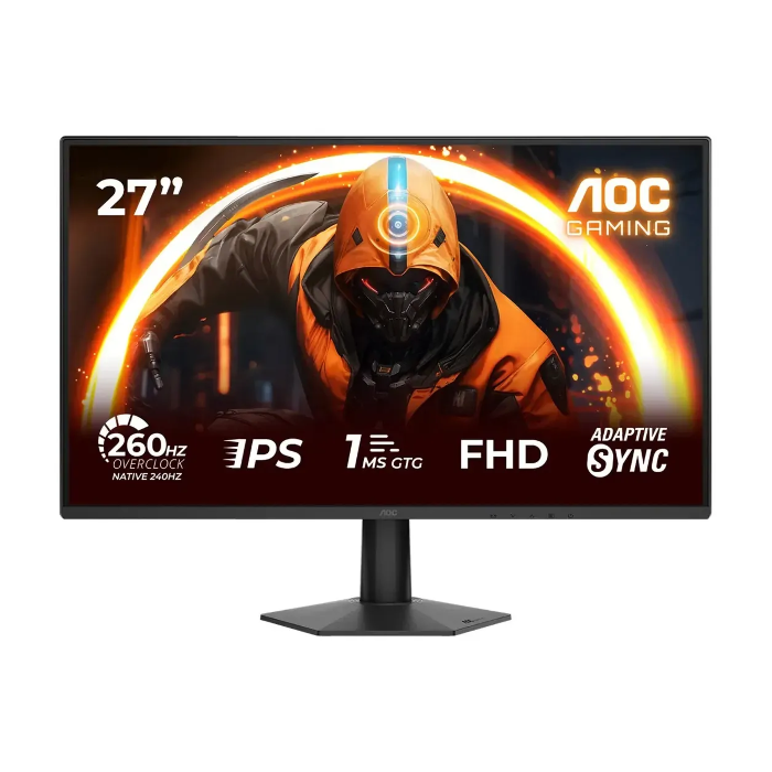 صورة شاشة ألعاب AOC 27G50Z مقاس 27 بوصة، دقة FHD، لوحة IPS مسطحة، معدل تحديث 260 هرتز، زمن استجابة 0.3 مللي ثانية، تدعم تقنية Adaptive-Sync وتثبيت VESA
