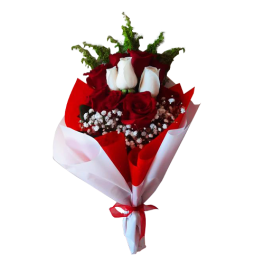 Roses (White & Red) with white and red wrap