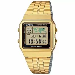 Gold- Tone Digital Retro Alarm Chronograph Men's Watch, A500WGA-1D