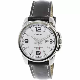 Casio Women's LTP1314L-7AV Brown Leather Quartz Watch with White Dial