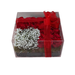 Gift shaped bouquet with white & Red  flowes
