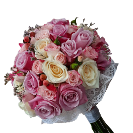 Pink & White roses with handle