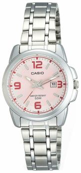 Casio Women's LTP1314D-5AV Silver Stainless-Steel Quartz Watch with Pink Dial