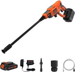 B&D Cordless Pressure Washer With 2Ah Battery And 1A Charger For Home, Garden And Car 18V Orange/Black