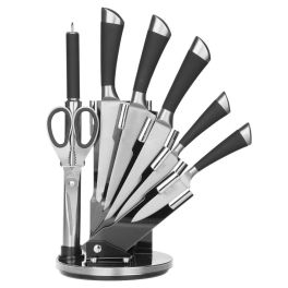 Stainless Steel Kitchen Knife Set 8 pcs. with Sharpener and Spinning Block, Japanese Kitchen Knife Set, Accessories