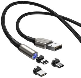 Baseus Zinc Magnetic Cable Kit (Micro+Type-C+IP) 1m-Black