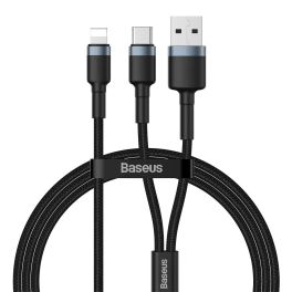 2-in-1 Data Transfer Cable-Type-C-USB-1.2m - Black and Gray