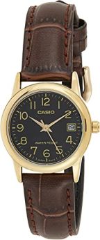 Casio Dress Analog Women's Brown Leather Strap Black Dial Watch LTP-V002GL-1BUDF