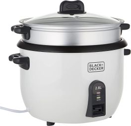 B&D Rice Cooker with Steaming Tray, Glass Lid 2.5L 1100W