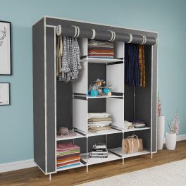 Maison & Cuisine® 6+2 Layer Collapsible Wardrobe for Clothes (88130 Without Pocket, Grey)