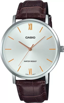 Casio Men's Minimalistic Silver Dial Brown Leather Band Analog Watch  MTP-VT01L-7B2UDF