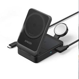 Anker MagGo Wireless Charging Station (15W, Foldable 3-in-1) -Black