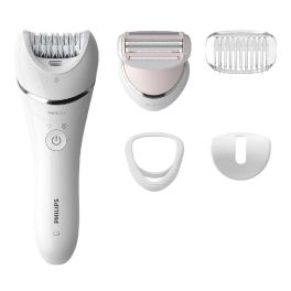 ماكينة إزالة الشعر Philips Epilator Series 8000 اللاسلكية للاستخدام الجاف والمبلل مع 5 ملحقات، BRE710/01 - أبيض