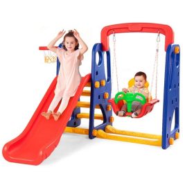 3 in 1 Children Playground with Swing Chair, Slide, Basketball Hoop