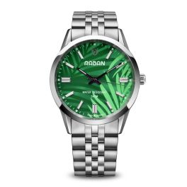 Raban Watch Stainless Steel 316 L (Style Rolex Perpetual) With Green Dial With Flower Pattern
