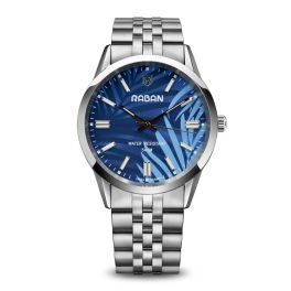 Raban Watch Stainless Steel 316 L (Style Rolex Perpetual) With Blue Dial With Flower Pattern