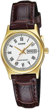 Casio Standard Women's Watch, Leather Strap,LTP-V006GL-7BUDF (White dial)