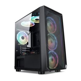 Power Train Tempered Glass Mid Tower PC Gaming Case 4-Fans, Black