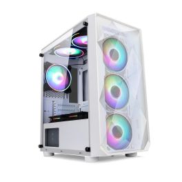 Power Train Tempered Glass Mid Tower PC Gaming Case 4-Fans, White