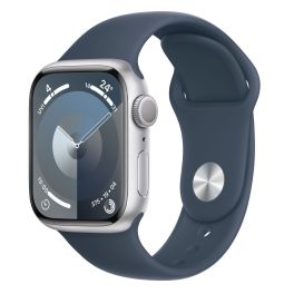 Apple Watch Series 9 GPS 45mm Silver Aluminium Case with Storm Blue Sport Band - Medium/Larg