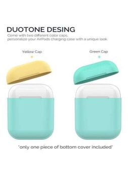 AhaStyle Keychain Version Two Toned Silicone Case with Anti-Lost Ring Compatible for AirPods 1/2 Generation, Scratch & Drop Resistant, Dustproof - Yellow / Mint Green