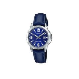 Casio Women's Watch Blue Leather Band Blue Dial Date Analog LTP-V004L-2B