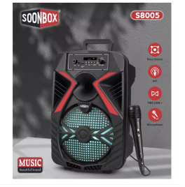 SOONBOX S8005 كاريوكي لاسلكي بلوتوث 8 بوصة مكبر صوت محمول مع وظيفة ميكروفون وراديو وبطاقة SD USB INPUT