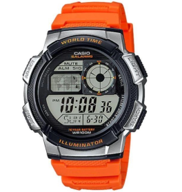 رقمية برتقالي وفضي ورلد تايم 100 متر رياضية   AE-1000W-4B  ساعة كاسيو