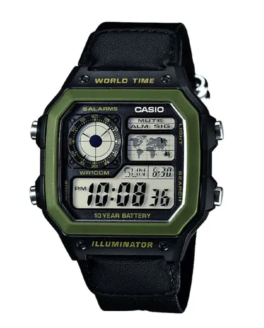 ساعة كاسيو رقمية مربعة باللونين الأسود والأخضر AE1200WHB-1BV AE-1200WHB-1B للرجال