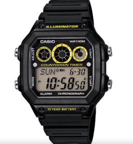 Casio AE-1300WH-1AV Black and Yellow Illuminator Chronograph Digital Watch