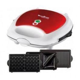 Moulinex 3 In 1 Sandwich Maker And Panini And Waffle 700 Watt, White / Red