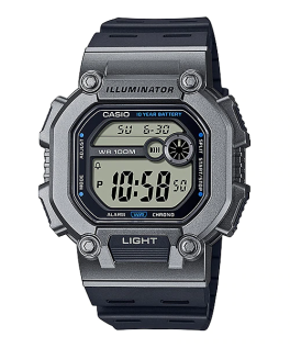 Men's Water Resistant Leather Digital Quartz Watch W-737H-1A2VDF - 52 mm