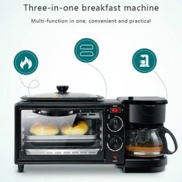 Breakfast Machine 3 in 1 Coffee Machine Toaster Oven Egg Boiler with Egg Boiler Stainless Steel Compact Breakfast Oven for Toasting/Egg Cooking/Omelet/Steaming
