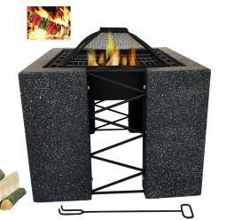 Square imitation stone barbecue oven outdoor heating stove - Black