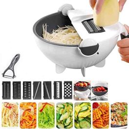 White and Gray 7 In 1 Vegetable Cutter With Drain Basket